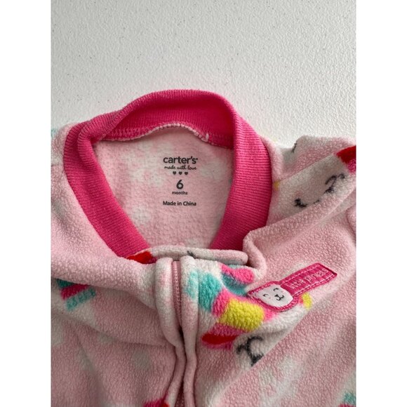 Set Of 3 Carters Baby Girl Holiday-Themed Sleepers 6M Pink Fleece Cotton Footed - Picture 3 of 10